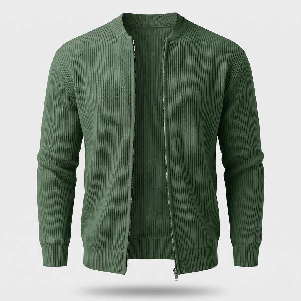 STAND COLLAR RIB KNIT JACKET