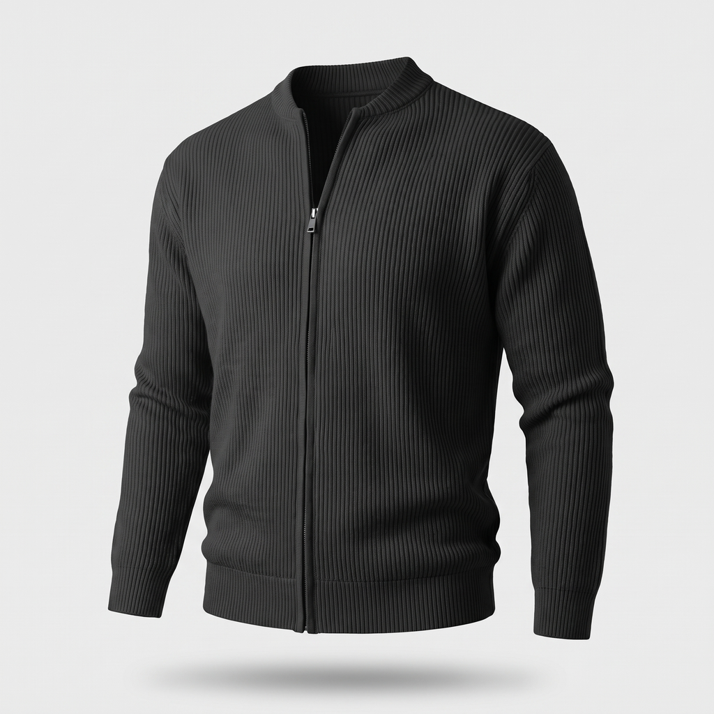 STAND COLLAR RIB KNIT JACKET