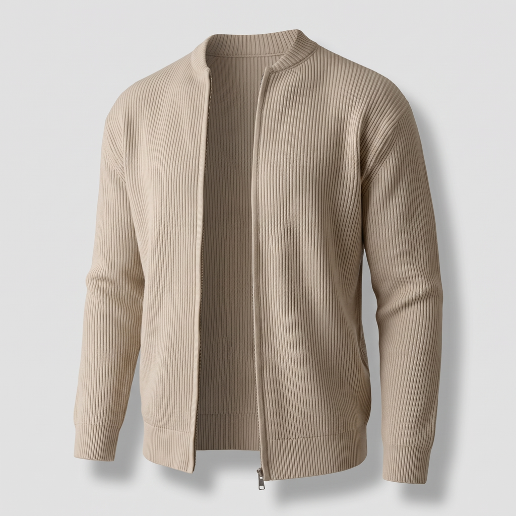 STAND COLLAR RIB KNIT JACKET