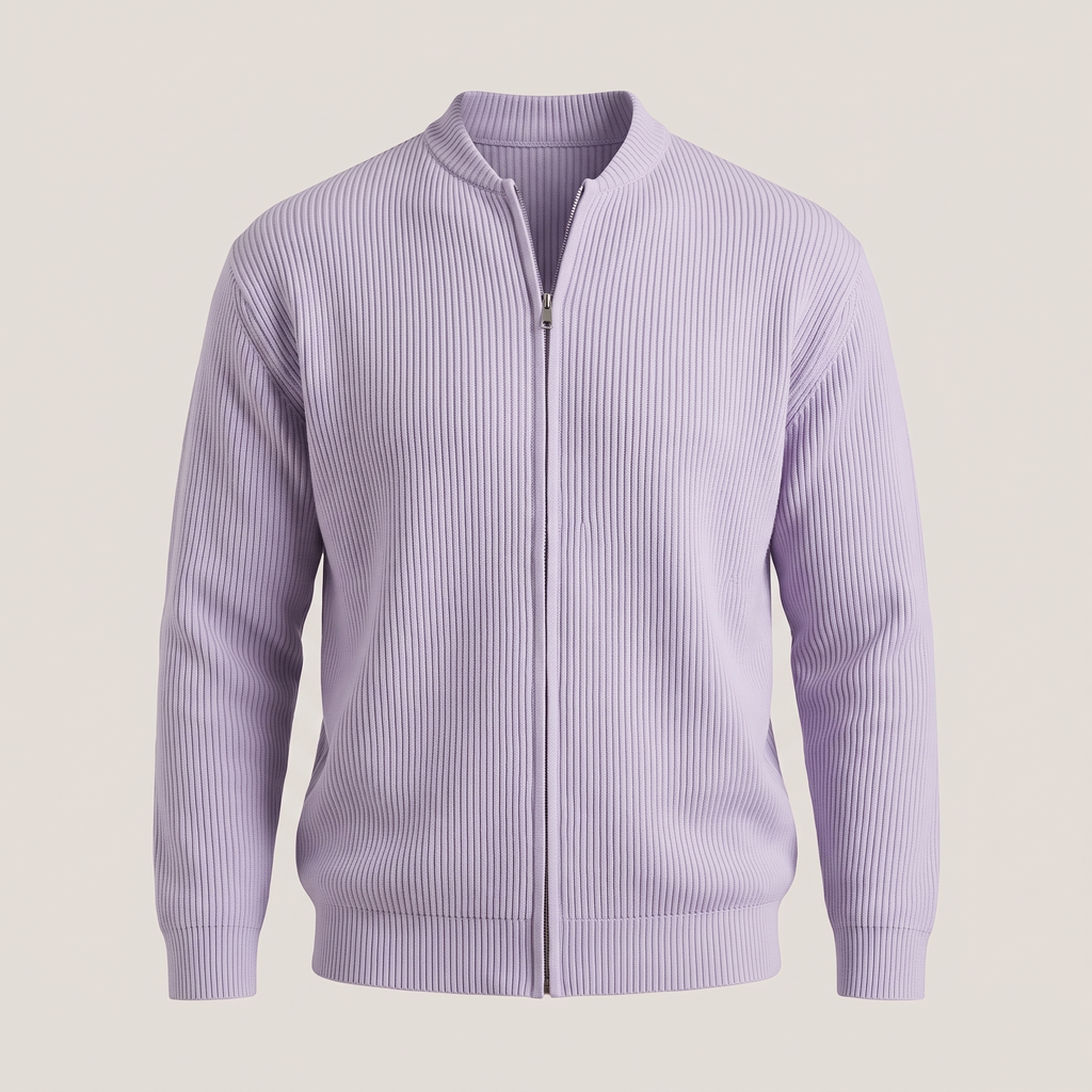STAND COLLAR RIB KNIT JACKET
