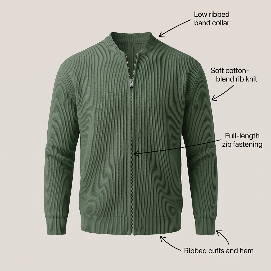 STAND COLLAR RIB KNIT JACKET