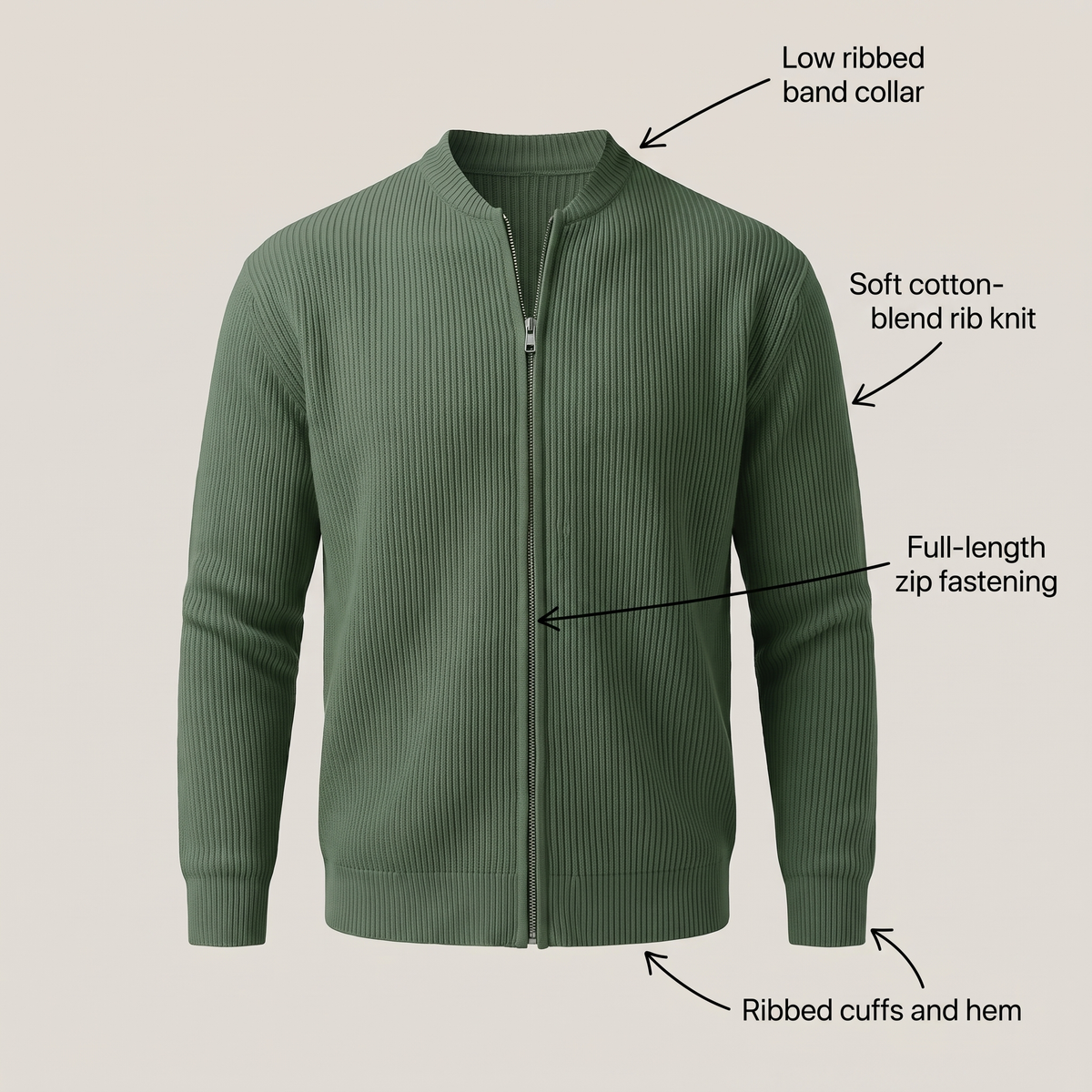 STAND COLLAR RIB KNIT JACKET